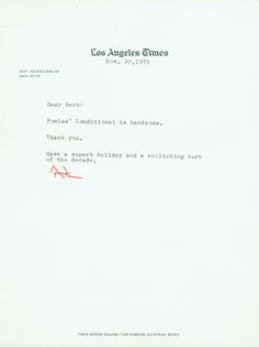 Item #63-4123 TLS letter from Art Seidenbaum to Herb Yellin. November 20, 1979. RE: Lord John...