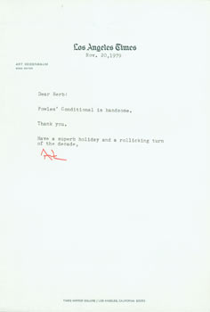 Item #63-4123 TLS letter from Art Seidenbaum to Herb Yellin. November 20, 1979. RE: Lord John...
