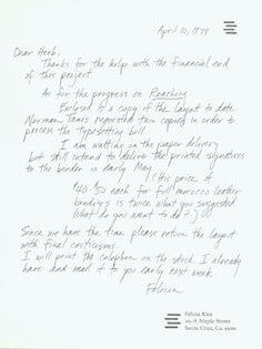 Item #63-4127 MS letter from publisher Felicia Rice to Herb Yellin, Lord John Press. RE:...