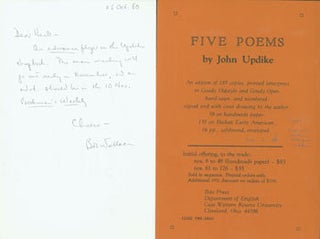 Item #63-4135 Prospectus for Five Poems by John Updike, with MS note by Bob Wallace, October 25,...