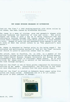 Riverhouse Editions (Clark, Colorado); Pat Adams - Pat Adams Etching Released by Riverhouse Editions. Promotional Letter with Color Slide
