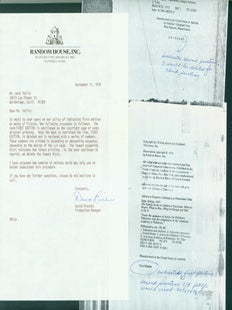 Item #63-4166 TLS from David Rivchin (of Random House) to Herb Yellin, Lord John Press. RE: first...