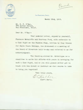Item #63-4193 Typed Letter Signed by E. Walker on The Family letterhead to Edward O'Day, March...