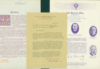 Item #63-4196 Typed Letter Signed by Clay M. Greene to Edward O'Day & others, April 25, 1923. RE: production of Greene's Passion Play. Clay M. Greene, Passion Play Committee, St. Ignatius Conservation League, The Family, Edward O'Day, San Francisco Social Club.