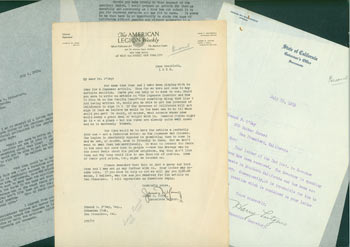 Item #63-4197 Correspondence Between James N. Young (American Legion Weekly), the office of Friend William Richardson (Governor of California) & Edward O'Day, 1923. James N. Young, Friend William Richardson, Edward O'Day, American Legion Weekly, Governor of California.