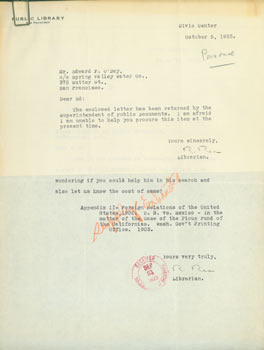 Item #63-4199 Two Typed Letters Signed by R. Rea (San Francisco Public Library) to Edward O'Day,...