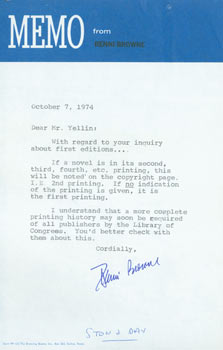 Item #63-4251 TLS from Renni Browne (Stein & Day) to Herb Yellin, Lord John Press. RE: first...