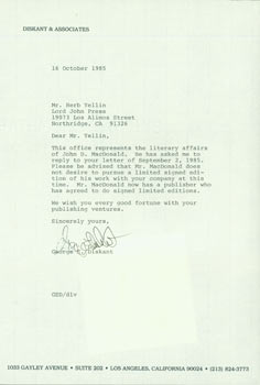 Item #63-4264 TLS George E. Diskant to Herb Yellin, dated October 16, 1985. RE: John D....