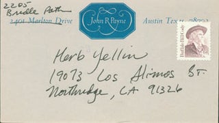 Item #63-4265 Signed MS note from Steinbeck bibliographer John R. Payne to Herb Yellin. John R....