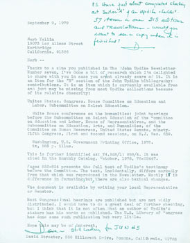 Item #63-4333 TLS David Streeter to Herb Yellin, September 9, 1979, RE: Updike. David Streeter