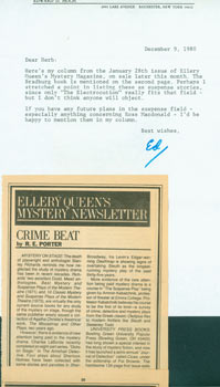 Item #63-4337 TLS Edward D. Hoch to Herb Yellin, December 9, 1980. RE: Ray Bradbury. Edward D. Hoch