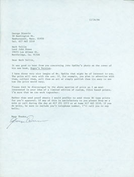 Item #63-4365 Typed letter, signed, George Disario to Herb Yellin, December 26, 1986. RE: John...