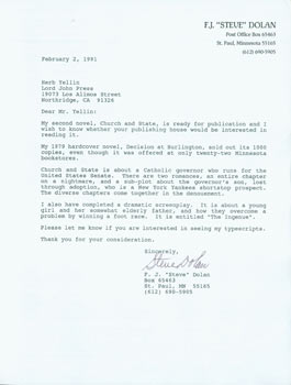 Item #63-4378 Printed letter, signed, F. J. "Steve" Dolan to Herb Yellin. February 2, 1991. RE:...