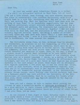 Item #63-4755 TLS Jackson Burgess to Thomas Parkinson, March 19, 1962. RE: Henry Miller, Norman...
