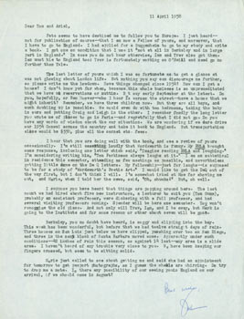 Item #63-4757 TLS Jackson Burgess to Thomas Parkinson, April 11, 1958. RE: research in England;...