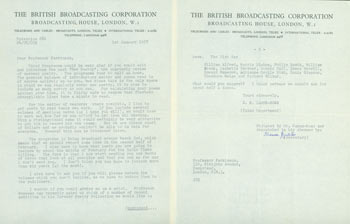 Donald Selwyn Carne-Ross (British Broadcasting Corporation) - Tls Donald S. Carne-Ross to Thomas Parkinson, January 1, 1958. Re: The Bbc's Third Programme 