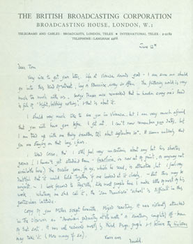 Item #63-4765 ALS Donald S. Carne-Ross to Thomas Parkinson, RE: Milles, Vicenza. Donald Selwyn Carne-Ross, British Broadcasting Corporation.