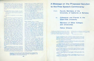 Item #63-4767 A Message On The Proposed Solution to the Free Speech Controversy. Parkinson's...