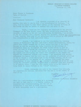 Item #63-4774 TLS Franklin M. Henry to Thomas Parkinson, December 15, 1964. RE: Free Speech...