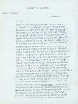 Item #63-4775 TLS Lawrence A. Harper to Thomas Parkinson, October 19, 1957. RE: Partisan Review,...