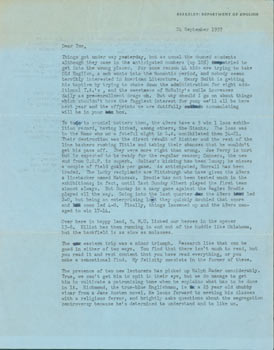Item #63-4776 TLS Lawrence A. Harper to Thomas Parkinson, September 24, 1957. RE: PMLA, Academia,...
