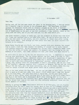 Item #63-4777 TLS Lawrence A. Harper to Thomas Parkinson, November 19, 1957. RE: Caxton,...