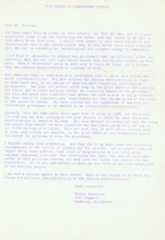 Item #63-4788 Open Letter To Congressman Cohelan. Thomas Parkinson, December 16, 1966. RE:...