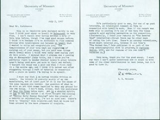 Item #63-4793 TLS R. K. Meiners to Thomas Parkinson, July 5, 1967. RE: Robert Lowell. R. K....
