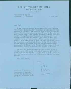 Item #63-4795 TLS Philip Brockbank to Thomas Parkinson, July 21, 1967. RE: arranging guest...