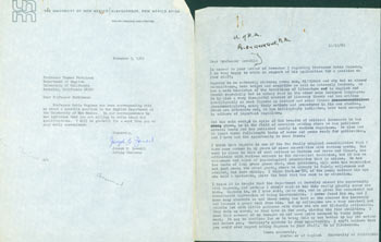 Item #63-4802 TLS Joseph B. Zavadil to Parkinson, Nov. 3, 1969 & Carbon copy of Typed Letter Thomas Parkinson to Joseph B. Zavadil, November 15, 1969, when Parkinson was a guest lecturer at Oxford University. Thomas Francis Parkinson, Joseph B. Zavadil, 1920 - 1992, UC Berkeley Professor, University of New Mexico English Dept Acting Chairman.