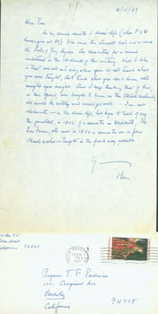 Item #63-4810 ALS B. H. Lehman to Thomas Parkinson, February 15, 1969. Benjamin Harrison Lehman,...