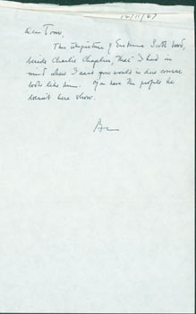 Item #63-4811 ALS B. H. Lehman to Thomas Parkinson, December 11, 1967. RE: Charlie Chaplin....