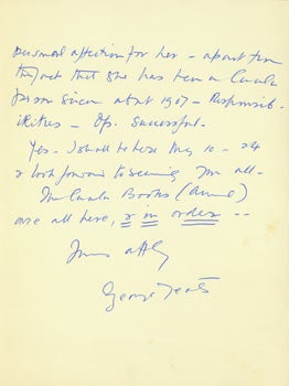 Item #63-4828 ALS Georgie Hyde-Lees to Thomas Parkinson, April 1, 1958. RE: William Butler Yeats....