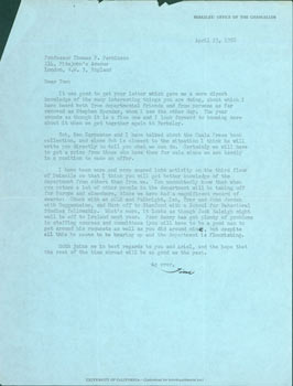 Item #63-4842 TLS James Hart to Thomas Parkinson, March 11, 1958. RE: Cuala Press. James Hart, UC...