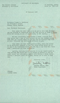 Item #63-4845 TLS Dorothy Keller to Thomas Parkinson, August 4, 1958. RE: Yeats' A Vision....