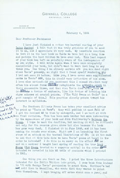 Item #63-4846 TLS Curtis Bradford to Thomas Parkinson, February 4, 1964. RE: Yeats. Curtis...