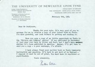 Item #63-4849 TLS Peter Ure to Thomas Parkinson, February 8, 1964. RE: Yeats. Peter Ure,...