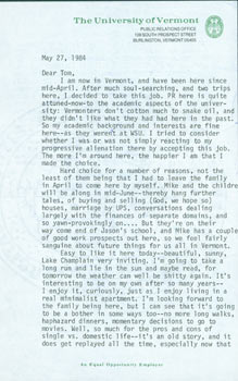 Item #63-4887 TLS MacDonald to Thomas Francis Parkinson, May 27, 1984. Roberta MacDonald, University of Vermont.