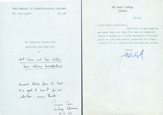 Item #63-4910 TLS (2) Oxford Correspondents to Thomas Parkinson, January 9, 1985 RE: John Kelly...