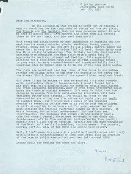 Item #63-4916 TLS Robert Flint to Thomas Parkinson, February 28, 1972. RE: Ginsberg,...