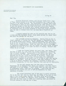 Item #63-4961 TLS Robert Louis McNulty to Thomas Parkinson, August 30, 1957. RE: Stanford and...
