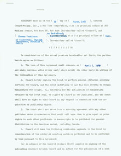 Item #63-4990 Signed Contract between Coward-McCann & Thomas Parkinson, March 25, 1960. Inc...