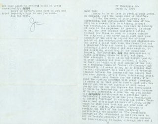 Item #63-5001 TLS James Schevill to Thomas Parkinson, March 2, 1964. RE: Parkinson's poetry;...