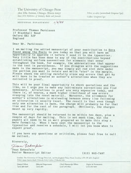 Item #63-5011 TLS Jean Eckenfels to Thomas Parkinson November 8, 1984. RE: Ezra Pound Among The...