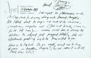 Item #63-5090 AL Ariel Reynolds Parkinson to her husband Thomas Parkinson, November 13, 1984. RE:...