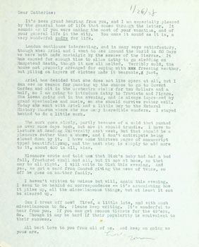 Item #63-5121 TLS Parkinson to his sister Catherine, January 26, 1958. RE: Reading University,...