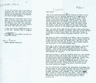 Item #63-5152 Photocopy of TLS Parkinson to Peter Selz, April 4, 1985. RE: Gothic architecture....