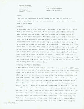 Item #63-5162 Photocopy of TLS Ariel Reynolds Parkinson to Gordon Reynolds, February 4, 1985. RE:...