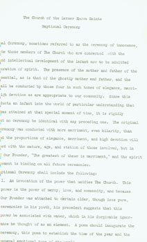Item #63-5166 The Church of the Lesser Known Saints. Baptismal Ceremony & Two-Part Invocation. For Chrysa Parkinson. Thomas F. Parkinson, 1920 - 1992.