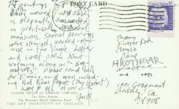 Item #63-5181 Post Card ALS by Ariel Reynolds Parkinson, to her family, January 30, 1973. Ariel Reynolds Parkinson.